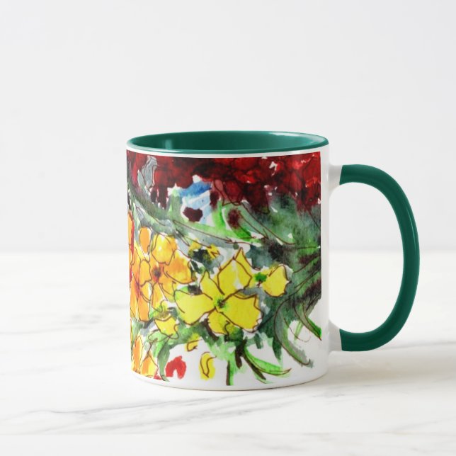 Brightly Colored Watercolour Wallflowers Mug (Right)