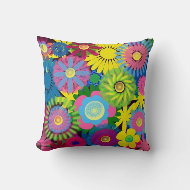 Brightly Colored Yellow Pink Blue Pillow (Front)
