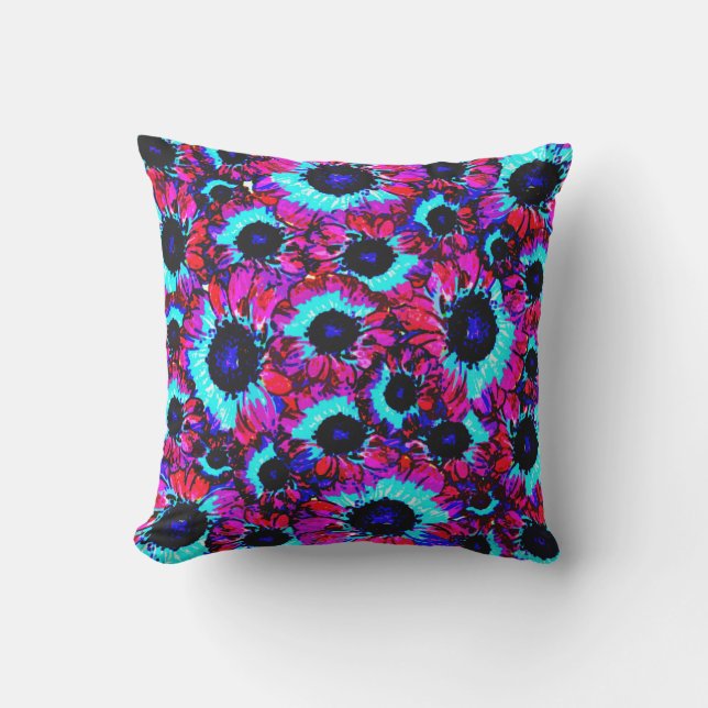 Brightly Colorful Floral Pattern Outdoor Pillow (Front)