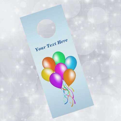 Brightly Coloured Balloons Streamers on Blue Door Hanger