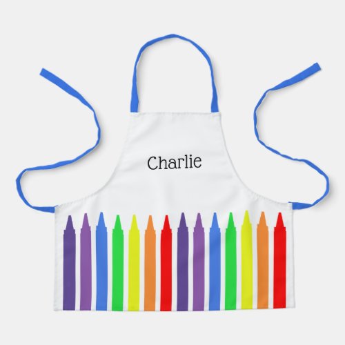 Brightly coloured crayons your name childs apron