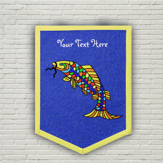 Brightly Coloured Fantasy Fish on Deep Blue Pennant