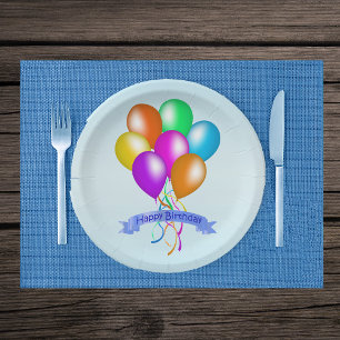 Brightly Coloured Multiple Balloons Happy Birthday Paper Plates