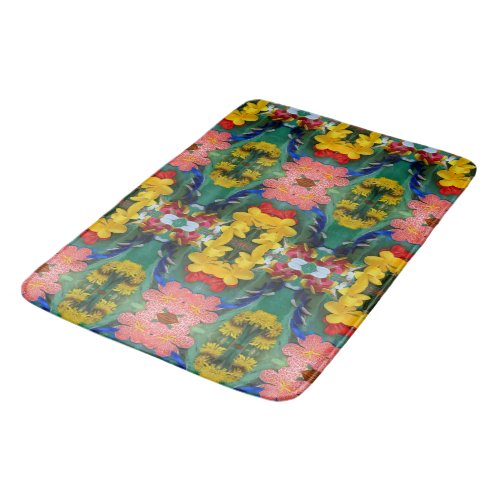 Brightly Painted Clay Flowers  Folk Art  Bath Mat