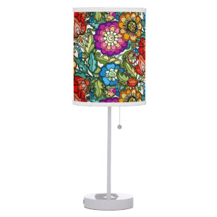 Brightly Painted Flowers, retro-look Table Lamp