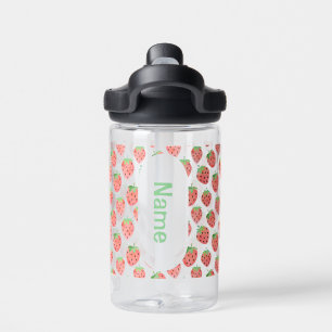 Brightly Pink & Red Strawberry Kids Personalized Water Bottle