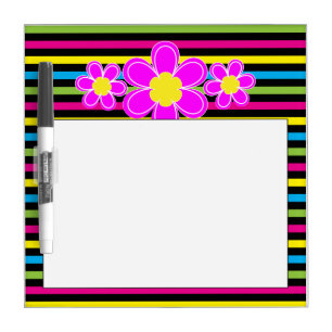 Brightly striped with pink flower dry erase board