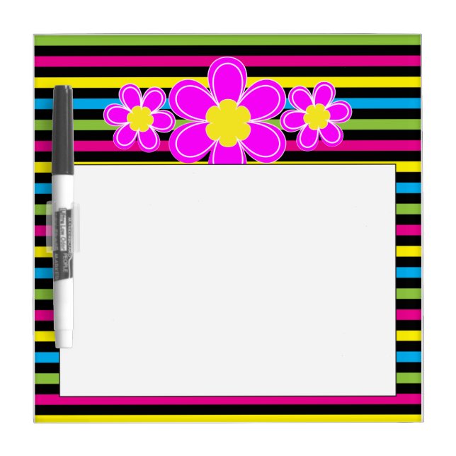 Brightly striped with pink flower dry erase board (Front)
