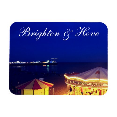 Brighton and Hove Beach at Night time Huts  Magnet