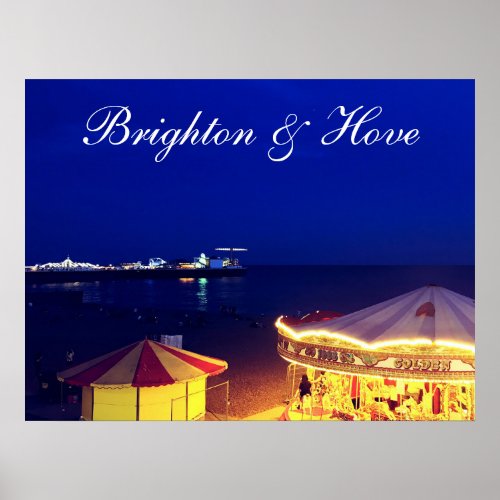 Brighton and Hove Beach at Night time Poster