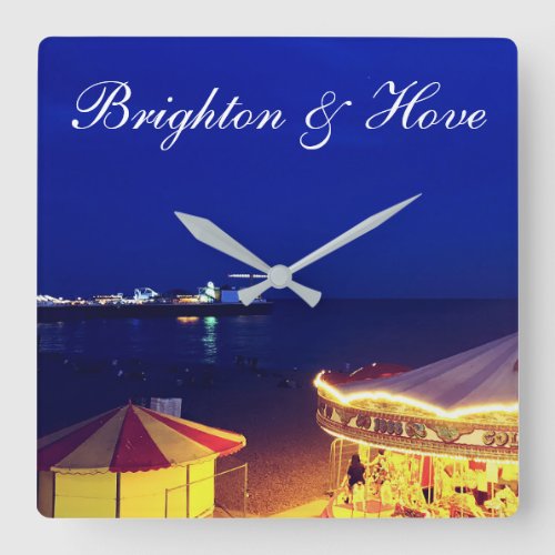 Brighton and Hove Beach at Night time Square Wall Clock