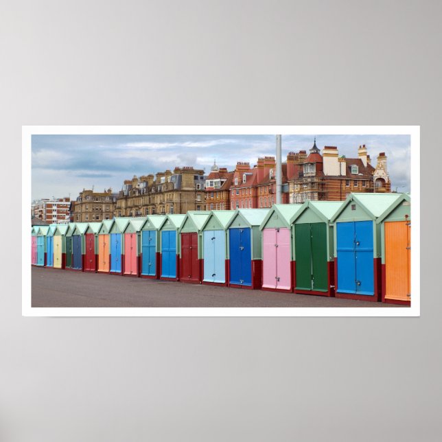 Brighton and Hove Beach Colorful Huts Poster (Front)