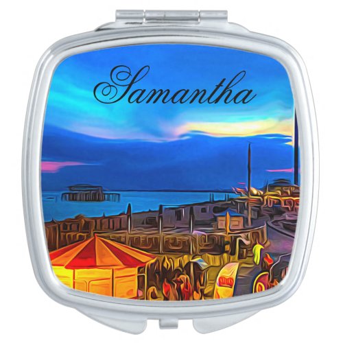 Brighton and Hove Beach  Sunset Digital Painting Compact Mirror