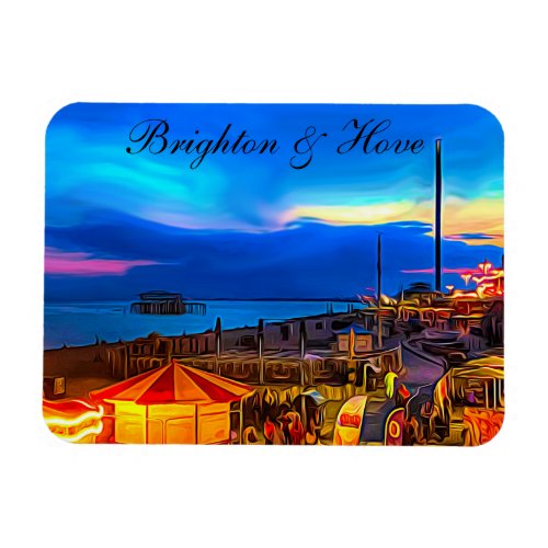 Brighton and Hove Beach  Sunset Digital Painting Magnet