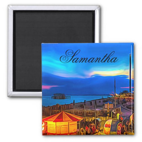 Brighton and Hove Beach  Sunset Digital Painting Magnet