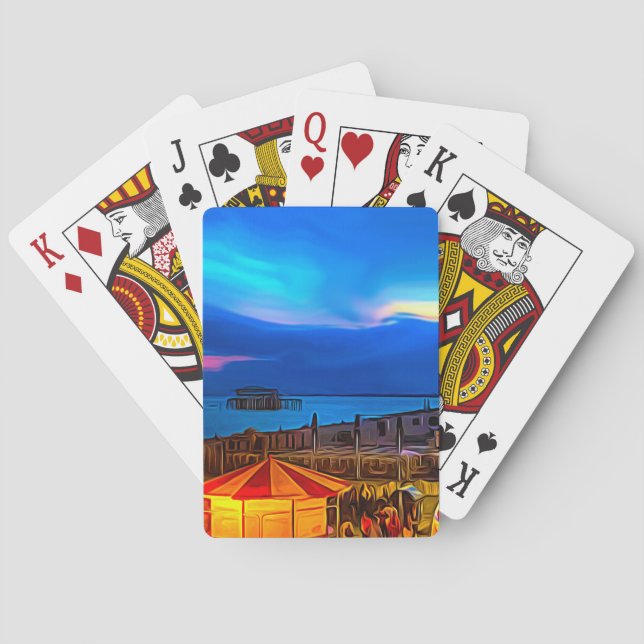 Brighton and Hove Beach & Sunset Digital Painting  Poker Cards (Back)