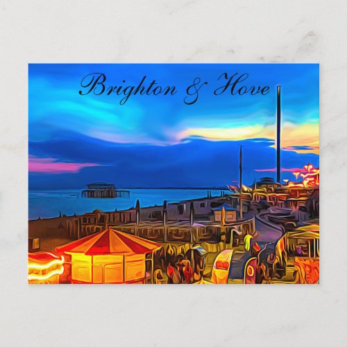 Brighton and Hove Beach  Sunset Digital Painting Postcard