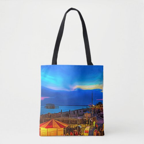 Brighton and Hove Beach  Sunset Digital Painting Tote Bag