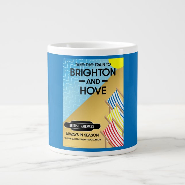 Brighton And Hove Train Travel Beach Art  Giant Coffee Mug (Front)