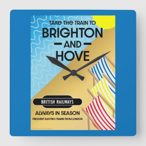 Brighton And Hove Train Travel Beach Art Square Wall Clock