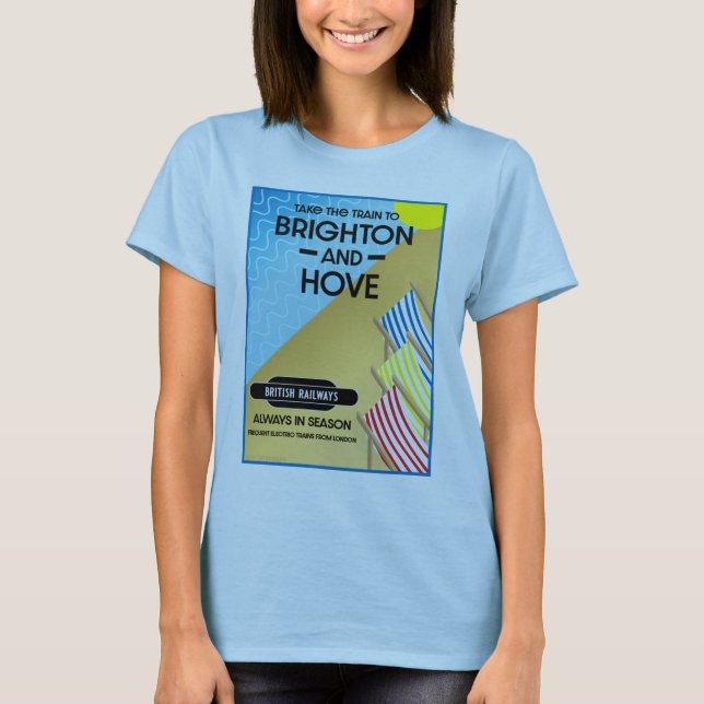 Brighton And Hove Train Travel Beach Art    T-Shirt (Front)