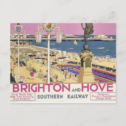 Brighton and Hove vintage train advertising poster Postcard