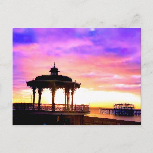 Brighton Bandstand and West Pier with sunset Postcard
