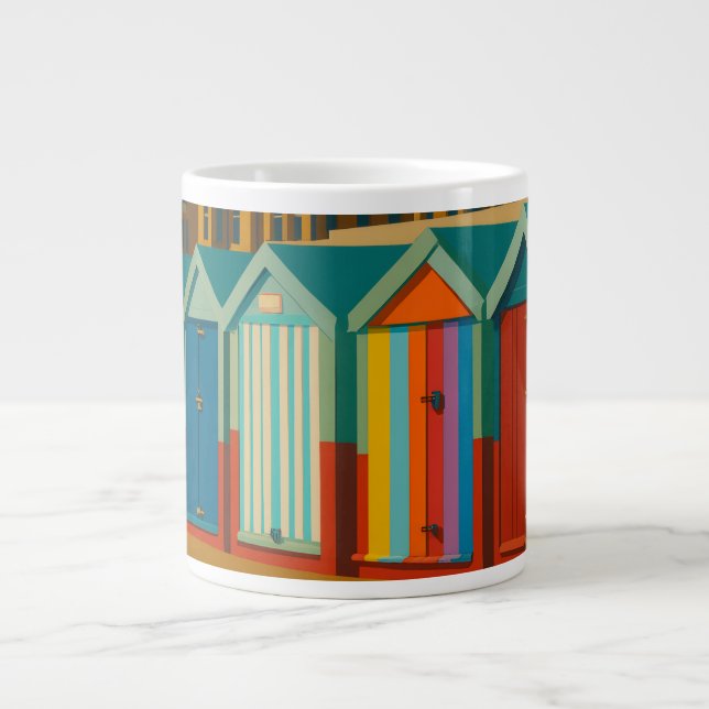 Brighton Beach Huts – Colourful Seaside Print Giant Coffee Mug (Front)