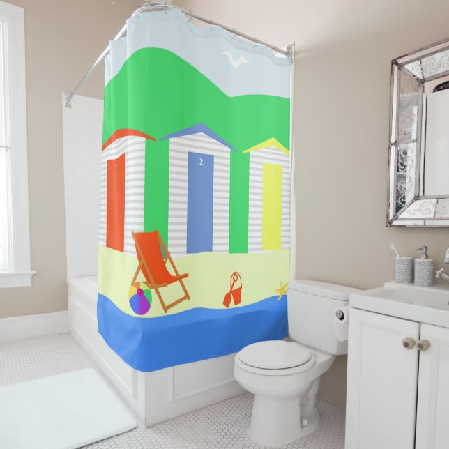 brighton beach huts england seaside coast shower curtain (In Situ)