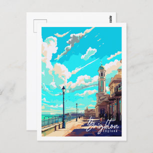 Brighton England vintage travel place illustration Postcard