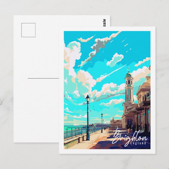 Brighton England vintage travel place illustration Postcard (Front/Back)