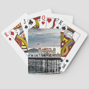 Brighton Pier & Cloudy Sky Digital Painting Poker Cards