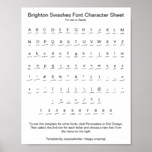 Brighton Swashes Font Character Sheet for Zazzle Poster