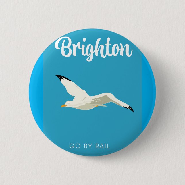 Brighton vintage travel art canvas print button (Front)