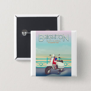 Brighton Vintage union jack scooter travel poster Button