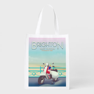 Brighton Vintage union jack scooter travel poster Grocery Bag