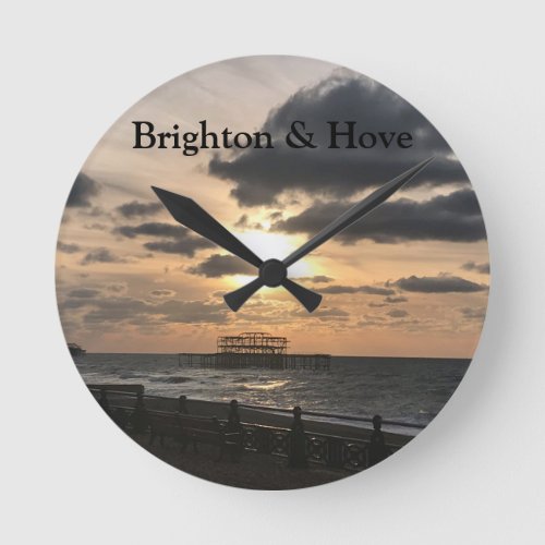 Brighton West Pier Sunrise Photo Round Clock