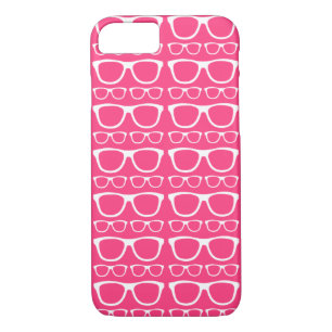 BrightPink and White Hipster Retro Glasses Pattern iPhone 8/7 Case