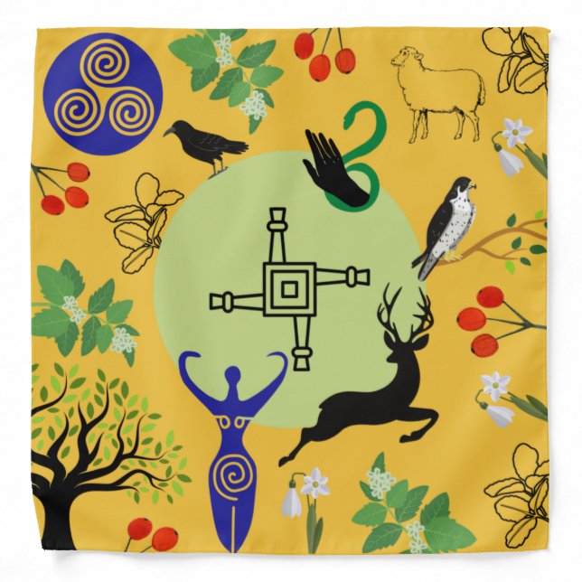 Brigid Goddess - Yellow Tarot/Altar Cloth Bandana (Front)