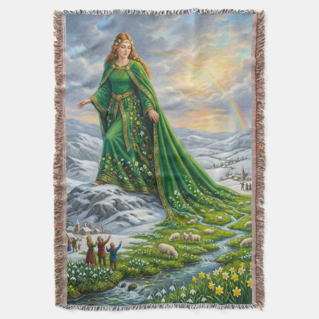 Brigid’s Mantle (Bringing the Spring) Throw Blanket (Front Vertical)