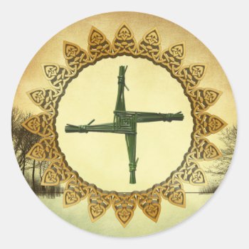 Brigid's Cross Imbolc Pagan Wiccan Holiday Classic Round Sticker by Cosmic_Crow_Designs at Zazzle