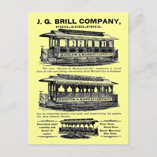 Brill Company Streetcars and Trolleys Postcard