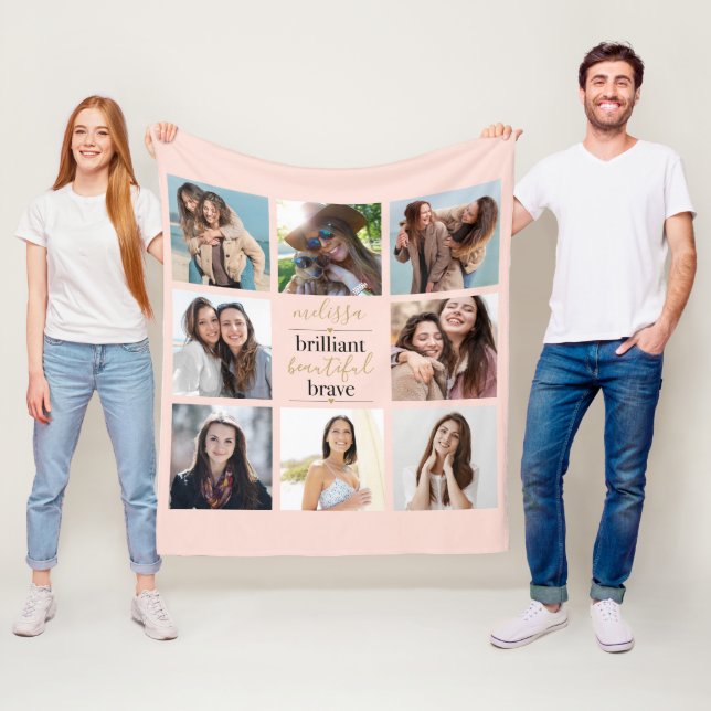 Brilliant Beautiful Brave 8 Photo Blush Pink Fleece Blanket (In Situ)