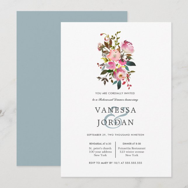 Brilliant  Bloom Bouquet Wedding  Rehearsal Dinner Invitation (Front/Back)