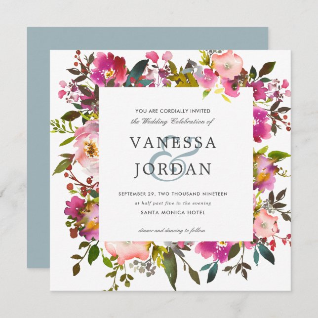 Brilliant Bloom | Floral Botanical Pink Wedding Invitation (Front/Back)