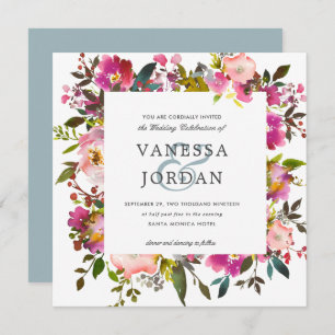 Brilliant Bloom Floral Botanical Pink Wedding Invitation