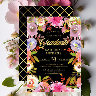 Brilliant Bloom Watercolor Floral Graduation Party Invitation