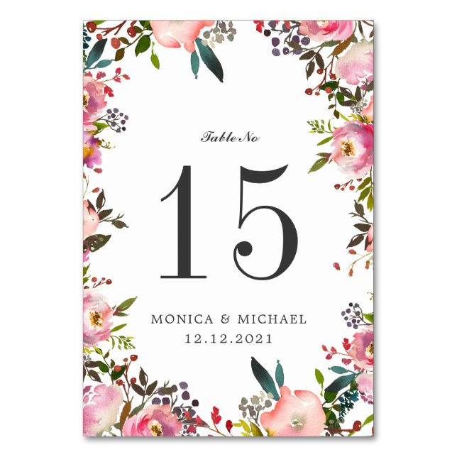 Brilliant Bloom  WEDDING Personalized Table Number (Front)