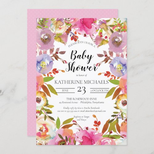 Brilliant Blooms Watercolor Floral Baby Shower Invitation