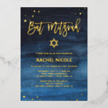Brilliant Blue and Gold Bat Mitzvah Foil Invitation<br><div class="desc">These colorful,  modern Bat Mitzvah invitations feature a trendy bold blue watercolor background with gold foil handwritten script,  Star of David,  and accents.</div>